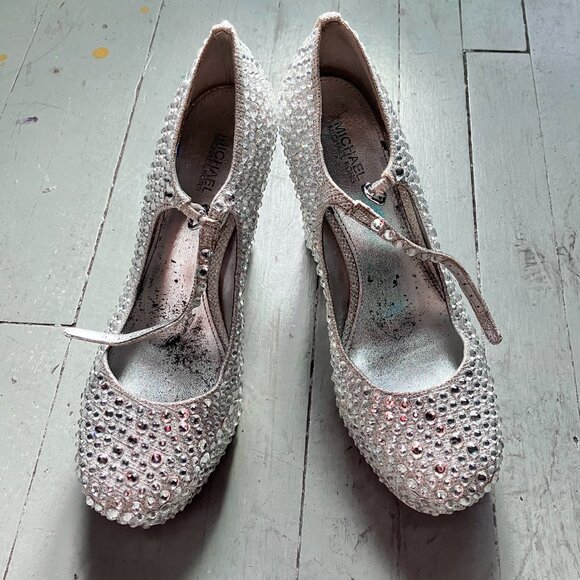 Michael Kors Fallon Mary Jane Glitter Rhinestone Stud Platform Pumps Heels Bride - Picture 5 of 7